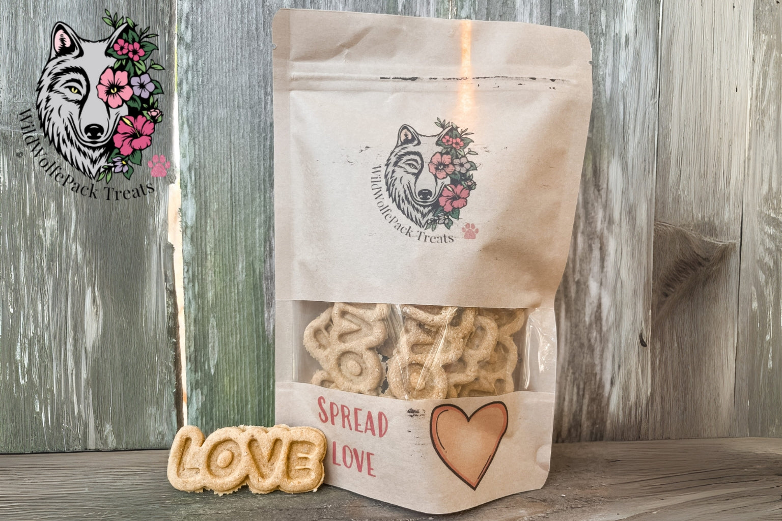 dog biscuits in the shape of the word love