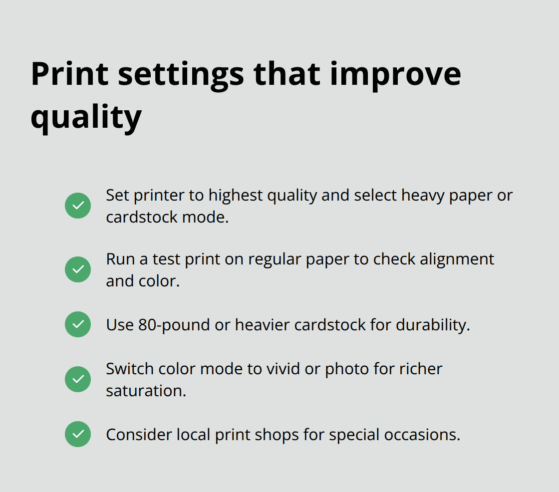 Checklist of printer and paper settings for crisp, durable certificates